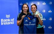 1 March 2023; Niamh Byrne is presented with her jersey by head coach Tania Rosser during the Leinster Rugby Women's Cap and Jersey presentation at the Bank of Ireland Montrose Branch in Dublin. Photo by Harry Murphy/Sportsfile