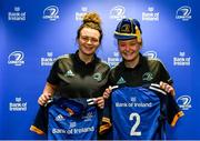 1 March 2023; Vic O'Mahony and Jess Keating during the Leinster Rugby Women's Cap and Jersey presentation at the Bank of Ireland Montrose Branch in Dublin. Photo by Harry Murphy/Sportsfile