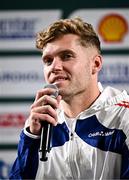 2 March 2023; Kevin Mayer of France speaking during a press conference ahead of the European Indoor Athletics Championships at Ataköy Athletics Arena in Istanbul, Türkiye. Photo by Sam Barnes/Sportsfile