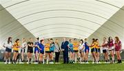 2 March 2023; In attendance at the Yoplait LGFA Higher Education Football Championships Captains Day are, from left, Ciara Carr of University of Limerick, Fáinche Grimes of DCU Dóchas Éireann, Sarah Willis of University of Limerick, Aisling Morrissey of TUS Midwest, Roisin Rodgers of ATU Sligo, Becky Bryant of MTU Kerry, Ciara Byrne of DCU Dóchas Éireann, Mary Kate Lynch of Maynooth University, Yoplait Ireland brand manager Deirdre Lowry, HEC Chairperson Daniel Caldwell, Caoimhe O’Connor of TU Dublin, Anna Rose Kennedy of DCU Dóchas Éireann, Aoife Molloy of University of Limerick, Lauren Martin of ATU Donegal, Geri Rose O’Connor of DCU Dóchas Éireann, Katie Carragher of DCU Dóchas Éireann, Eva Lankford of University of Galway, Sarah Duffy of University of Galway, and Cathy Hogan of University of Galway, at the Connacht GAA Centre of Excellence in Bekan, Mayo. Photo by Seb Daly/Sportsfile