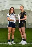 2 March 2023; In attendance at the Yoplait LGFA Higher Education Football Championships Captains Day are Yoplait Donaghy Cup captains Ciara Carr of University of Limerick, left, and Aisling Morrissey of TUS Midwest, at the Connacht GAA Centre of Excellence in Bekan, Mayo. Photo by Seb Daly/Sportsfile