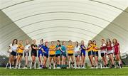 2 March 2023; In attendance at the Yoplait LGFA Higher Education Football Championships Captains Day are, from left, Ciara Carr of University of Limerick, Fáinche Grimes of DCU Dóchas Éireann, Sarah Willis of University of Limerick, Aisling Morrissey of TUS Midwest, Roisin Rodgers of ATU Sligo, Becky Bryant of MTU Kerry, Ciara Byrne of DCU Dóchas Éireann, Mary Kate Lynch of Maynooth University, Caoimhe O’Connor of TU Dublin, Anna Rose Kennedy of DCU Dóchas Éireann, Aoife Molloy of University of Limerick, Lauren Martin of ATU Donegal, Geri Rose O’Connor of DCU Dóchas Éireann, Katie Carragher of DCU Dóchas Éireann, Eva Lankford of University of Galway, Sarah Duffy of University of Galway, and Cathy Hogan of University of Galway, at the Connacht GAA Centre of Excellence in Bekan, Mayo. Photo by Seb Daly/Sportsfile