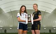 2 March 2023; In attendance at the Yoplait LGFA Higher Education Football Championships Captains Day are Yoplait Donaghy Cup captains Ciara Carr of University of Limerick, left, and Aisling Morrissey of TUS Midwest, at the Connacht GAA Centre of Excellence in Bekan, Mayo. Photo by Seb Daly/Sportsfile