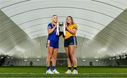 2 March 2023; In attendance at the Yoplait LGFA Higher Education Football Championships Captains Day are Yoplait Lynch Cup captains Lauren Martin of ATU Donegal, left and Geri Rose O’Connor of DCU Dóchas Éireann, at the Connacht GAA Centre of Excellence in Bekan, Mayo. Photo by Seb Daly/Sportsfile