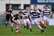 2 March 2023; Ronan Sullivan of Cistercian College Roscrea in action against Jonny Garrihy of Belvedere College during the Bank of Ireland Leinster Schools Junior Cup Quarter Final match between Cistercian College Roscrea and Belvedere College at Energia Park in Dublin. Photo by Ben McShane/Sportsfile
