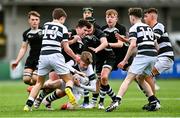 2 March 2023; David Barr of Belvedere College is tackled by Oscar Doody of Cistercian College Roscrea during the Bank of Ireland Leinster Schools Junior Cup Quarter Final match between Cistercian College Roscrea and Belvedere College at Energia Park in Dublin. Photo by Ben McShane/Sportsfile