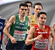 2 March 2023; Andrew Coscoran of Ireland, left, competing in the men's 1500m heats during Day 0 of the European Indoor Athletics Championships at Ataköy Athletics Arena in Istanbul, Türkiye. Photo by Sam Barnes/Sportsfile