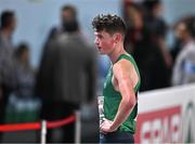 2 March 2023; Luke McCann of Ireland after qualifying for the men's 1500m final during Day 0 of the European Indoor Athletics Championships at Ataköy Athletics Arena in Istanbul, Türkiye. Photo by Sam Barnes/Sportsfile