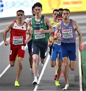 2 March 2023; Luke McCann of Ireland on his way to qualifying for the men's 1500m final during Day 0 of the European Indoor Athletics Championships at Ataköy Athletics Arena in Istanbul, Türkiye. Photo by Sam Barnes/Sportsfile