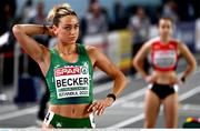 3 March 2023; Sophie Becker of Ireland prepares to compete in the women's 400m Round 1 heat during Day 1 of the European Indoor Athletics Championships at Ataköy Athletics Arena in Istanbul, Türkiye. Photo by Sam Barnes/Sportsfile