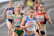 3 March 2023; Sophie Becker of Ireland, left, and Julia Niederberger of Switzerland compete in the women's 400m Round 1 heat during Day 1 of the European Indoor Athletics Championships at Ataköy Athletics Arena in Istanbul, Türkiye. Photo by Sam Barnes/Sportsfile