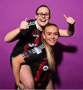 2 March 2023; Aoife Robinson, left, and Ciara Maher during a Bohemians squad portrait session at DCU Sports Complex in Dublin. Photo by David Fitzgerald/Sportsfile
