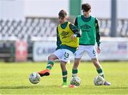1 March 2023; Billy O'Neill, 13, and Rory Finneran of Republic of Ireland before the U15 international friendly match between Republic of Ireland and Wales at the Carlisle Grounds in Bray. Photo by Piaras Ó Mídheach/Sportsfile