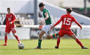 1 March 2023; Rory Finneran of Republic of Ireland in action against Bobo Evans of Wales during the U15 international friendly match between Republic of Ireland and Wales at the Carlisle Grounds in Bray. Photo by Piaras Ó Mídheach/Sportsfile