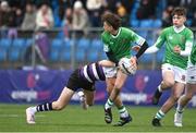 3 March 2023; Marcus O'Grady of Gonzaga College is tackled by Niall Fallon of Terenure College during the Bank of Ireland Leinster Schools Junior Cup Quarter-Final match between Terenure College and Gonzaga College at Energia Park in Dublin. Photo by Harry Murphy/Sportsfile