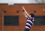 3 March 2023; Josh Mooney of Terenure College wins possession in the lineout during the Bank of Ireland Leinster Schools Junior Cup Quarter-Final match between Terenure College and Gonzaga College at Energia Park in Dublin. Photo by Harry Murphy/Sportsfile