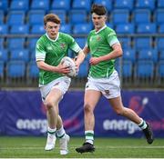 3 March 2023; Josh Mulligan, left, and Bobby Colbert of Gonzaga College during the Bank of Ireland Leinster Schools Junior Cup Quarter-Final match between Terenure College and Gonzaga College at Energia Park in Dublin. Photo by Harry Murphy/Sportsfile