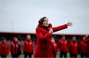 3 March 2023; Emma Nash and the Munster Rugby Supporters Club Choir prior to the United Rugby Championship match between Munster and Scarlets at Musgrave Park in Cork. Photo by Tom Beary/Sportsfile
