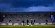 3 March 2023; Shamrock Rovers players, from left, Trevor Clarke, Sean Gannon, Jack Byrne and Johnny Kenny walk the pitch before the SSE Airtricity Men's Premier Division match between Shamrock Rovers and Derry City at Tallaght Stadium in Dublin. Photo by Seb Daly/Sportsfile