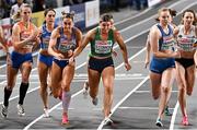 3 March 2023; Holly Mills of Great Britain, centre, left, and Kate O'Connor of Ireland, centre right, jostle for position at the start of the 800m of the women's pentathlon during Day 1 of the European Indoor Athletics Championships at Ataköy Athletics Arena in Istanbul, Türkiye. Photo by Sam Barnes/Sportsfile