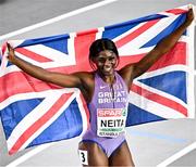 3 March 2023; Daryll Neita of Great Britain celebrates after winning a bronze medal in the women's 60m during Day 1 of the European Indoor Athletics Championships at Ataköy Athletics Arena in Istanbul, Türkiye. Photo by Sam Barnes/Sportsfile