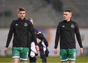 3 March 2023; Sean Gannon, left, and Gary O'Neill of Shamrock Rovers before the SSE Airtricity Men's Premier Division match between Shamrock Rovers and Derry City at Tallaght Stadium in Dublin. Photo by Seb Daly/Sportsfile
