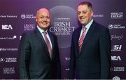 3 March 2023; Cricket Ireland CEO Warren Deutrom, left, and Minister of State for Sport and Physical Education Thomas Byrne at the 2023 Irish Cricket Awards at The Marker Hotel in Dublin. Photo by Matt Browne/Sportsfile
