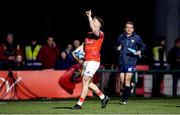 3 March 2023; Patrick Campbell of Munster celebrates after scoring his side's first try during the United Rugby Championship match between Munster and Scarlets at Musgrave Park in Cork. Photo by Tom Beary/Sportsfile