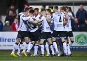 3 March 2023; Patrick Hoban of Dundalk, second from left, celebrates with teammates after scoring their side's first goal during the SSE Airtricity Men's Premier Division match between Dundalk and St Patrick's Athletic at Oriel Park in Dundalk, Louth. Photo by Ben McShane/Sportsfile