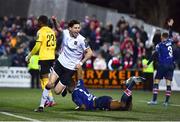 3 March 2023; Louis Annesley of Dundalk celebrates after scoring his side's second goal during the SSE Airtricity Men's Premier Division match between Dundalk and St Patrick's Athletic at Oriel Park in Dundalk, Louth. Photo by Ben McShane/Sportsfile