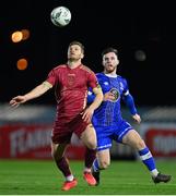 3 March 2023; Colm Horgan of Galway United in action against Ryan Burke of Waterford the SSE Airtricity Men's First Division match between Waterford and Galway United at RSC in Waterford. Photo by Stephen Marken/Sportsfile