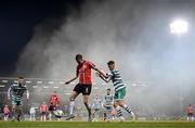 3 March 2023; Will Patching of Derry City in action against Dylan Watts of Shamrock Rovers during the SSE Airtricity Men's Premier Division match between Shamrock Rovers and Derry City at Tallaght Stadium in Dublin. Photo by Stephen McCarthy/Sportsfile
