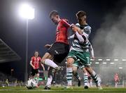 3 March 2023; Will Patching of Derry City in action against Dylan Watts of Shamrock Rovers during the SSE Airtricity Men's Premier Division match between Shamrock Rovers and Derry City at Tallaght Stadium in Dublin. Photo by Stephen McCarthy/Sportsfile