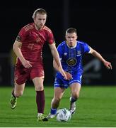 3 March 2023; David Hurley of Galway United in action against Niall O'Keefe of Waterford during the SSE Airtricity Men's First Division match between Waterford and Galway United at RSC in Waterford. Photo by Stephen Marken/Sportsfile