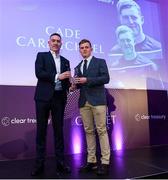 3 March 2023; Paul Reilly presents the Clear Currency Men’s Emerging Talent Award to Cade Carmichael during the 2023 Irish Cricket Awards at The Marker Hotel in Dublin. Photo by Matt Browne/Sportsfile