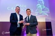 3 March 2023; Paul Reilly presents the Clear Currency Men’s Emerging Talent Award to Cade Carmichael during the 2023 Irish Cricket Awards at The Marker Hotel in Dublin. Photo by Matt Browne/Sportsfile