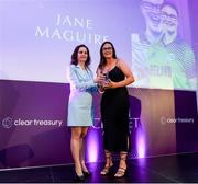 3 March 2023; Gergana Moran presents the Beauchamps Women’s Emerging Talent Award to Jane Maguire during the 2023 Irish Cricket Awards at The Marker Hotel in Dublin. Photo by Matt Browne/Sportsfile