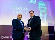 3 March 2023; Arun Kumar presents the KB Sports Hub Club Official of the Year Award to Declan Earley during the 2023 Irish Cricket Awards at The Marker Hotel in Dublin. Photo by Matt Browne/Sportsfile