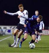 3 March 2023; Connor Malley of Dundalk in action against Anto Breslin of St Patrick's Athletic during the SSE Airtricity Men's Premier Division match between Dundalk and St Patrick's Athletic at Oriel Park in Dundalk, Louth. Photo by Ben McShane/Sportsfile