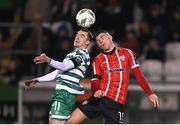 3 March 2023; Sean Kavanagh of Shamrock Rovers in action against Ryan Graydon of Derry City during the SSE Airtricity Men's Premier Division match between Shamrock Rovers and Derry City at Tallaght Stadium in Dublin. Photo by Stephen McCarthy/Sportsfile