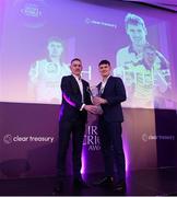 3 March 2023; Paul Reilly presents the Clear Treasury Men’s International Player of the Year Award to Josh Little during the 2023 Irish Cricket Awards at The Marker Hotel in Dublin. Photo by Matt Browne/Sportsfile