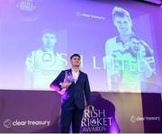 3 March 2023; Josh Little with his Clear Treasury Men’s International Player of the Year Award during the 2023 Irish Cricket Awards at The Marker Hotel in Dublin. Photo by Matt Browne/Sportsfile