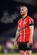 3 March 2023; Mark Connolly of Derry City during the SSE Airtricity Men's Premier Division match between Shamrock Rovers and Derry City at Tallaght Stadium in Dublin. Photo by Seb Daly/Sportsfile
