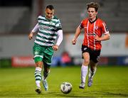 3 March 2023; Graham Burke of Shamrock Rovers in action against Ollie O'Neill of Derry City during the SSE Airtricity Men's Premier Division match between Shamrock Rovers and Derry City at Tallaght Stadium in Dublin. Photo by Seb Daly/Sportsfile