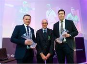 3 March 2023; Cricket Ireland President David Griffin, with, William Porterfield, left, and Peter Chase, Special Presentation Retirees, during the 2023 Irish Cricket Awards at The Marker Hotel in Dublin. Photo by Matt Browne/Sportsfile