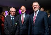 3 March 2023; Cricket Ireland CEO Warren Deutrom, centre, with Cricket Ireland President David Griffin, left, and Minister of State for Sport and Physical Education Thomas Byrne at the 2023 Irish Cricket Awards at The Marker Hotel in Dublin. Photo by Matt Browne/Sportsfile