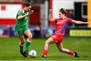 4 March 2023; Laura Shine of Cork City in action against Keeva Keenan of Shelbourne during the SSE Airtricity Women's Premier Division match between Shelbourne and Cork City at Tolka Park in Dublin. Photo by Eóin Noonan/Sportsfile