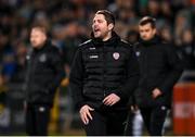 3 March 2023; Derry City manager Ruaidhrí Higgins during the SSE Airtricity Men's Premier Division match between Shamrock Rovers and Derry City at Tallaght Stadium in Dublin. Photo by Stephen McCarthy/Sportsfile