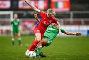 4 March 2023; Jenaya Robertson of Shelbourne is tackled by Jesse Mendez of Cork City during the SSE Airtricity Women's Premier Division match between Shelbourne and Cork City at Tolka Park in Dublin. Photo by Eóin Noonan/Sportsfile