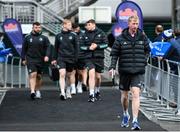 4 March 2023; Leinster head coach Leo Cullen, right, arrives before the United Rugby Championship match between Edinburgh and Leinster at The Dam Health Stadium in Edinburgh, Scotland. Photo by Harry Murphy/Sportsfile